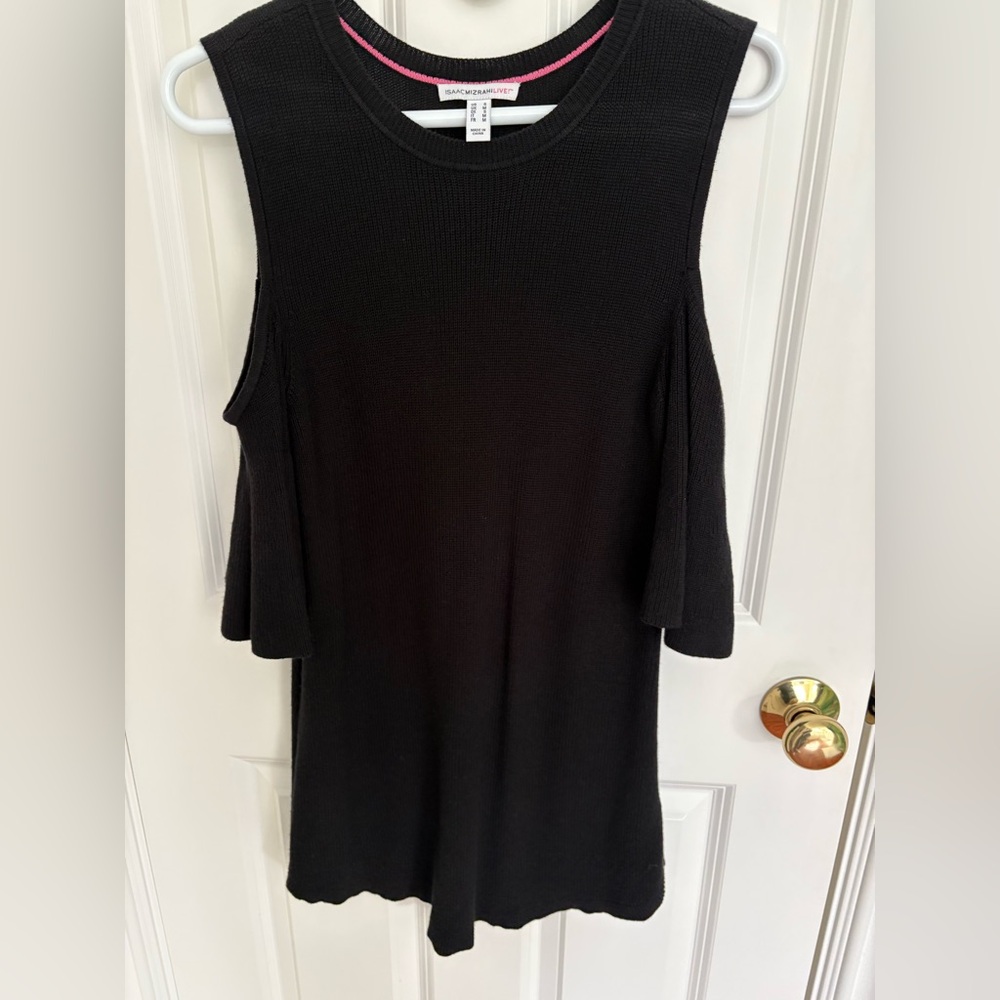 Issac Mizrahi Black Cold Shoulder Sweater With Bell Sleeves